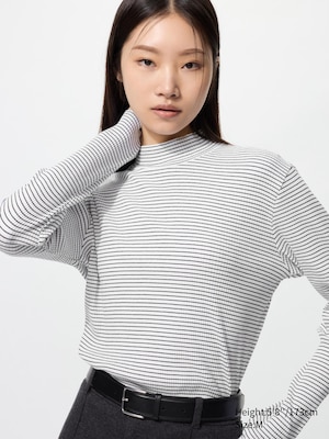 Ribbed High Neck T-Shirt | Striped