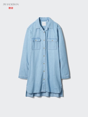 Open Collar Denim Shirt Dress